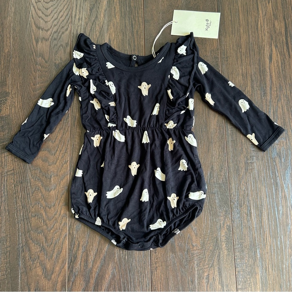 Kyte Boo Halloween Ghosts Bamboo Bubble Romper Long Sleeves Ruffles 12-18m